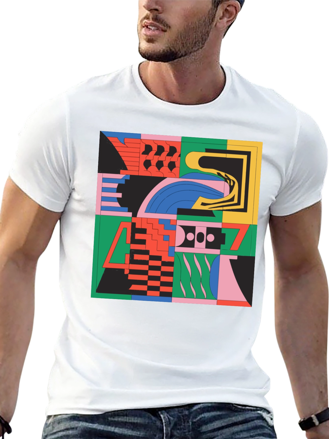 Abstract Geometric Pattern Black T-Shirt