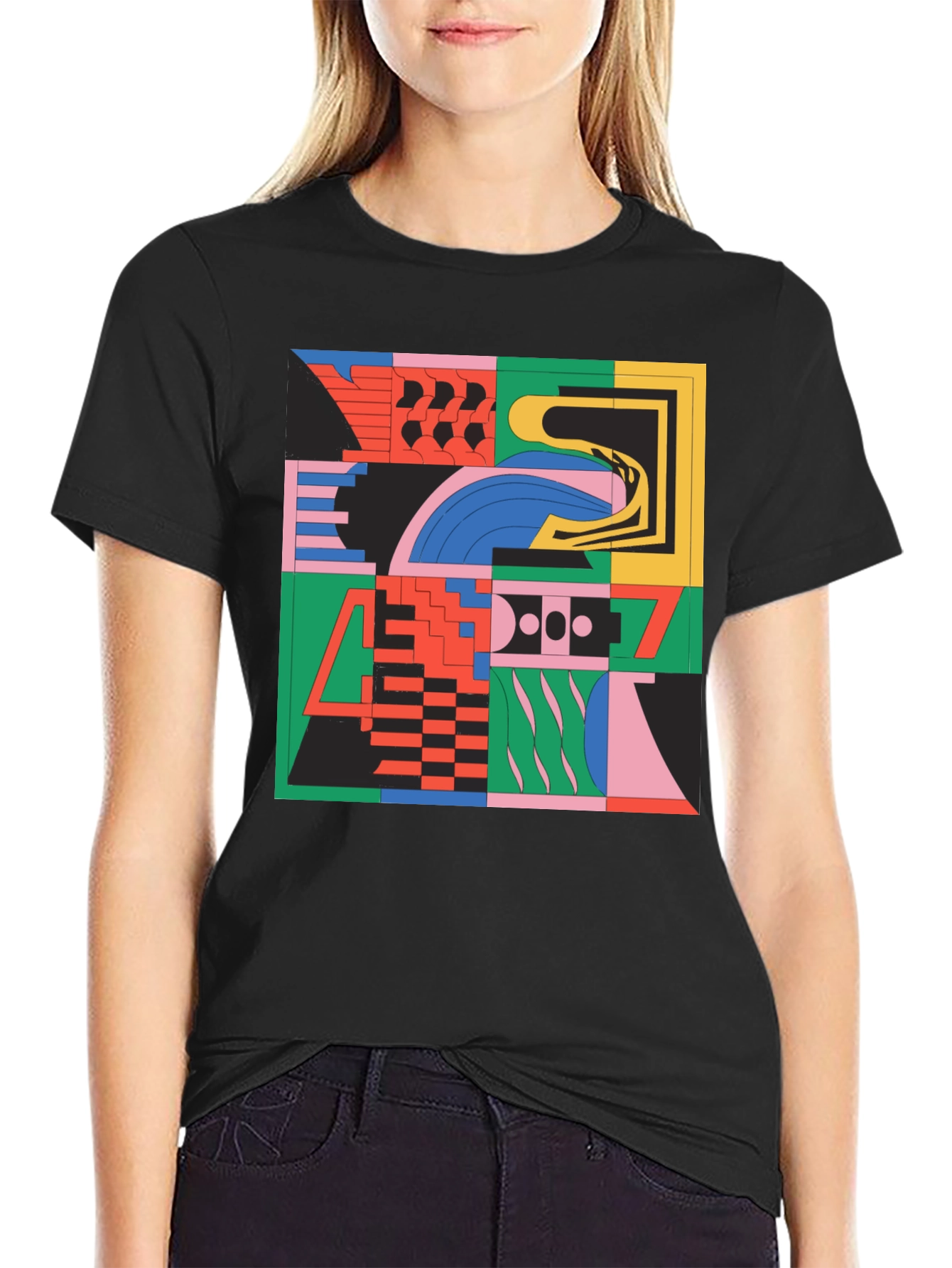 Abstract Geometric Pattern Black T-Shirt