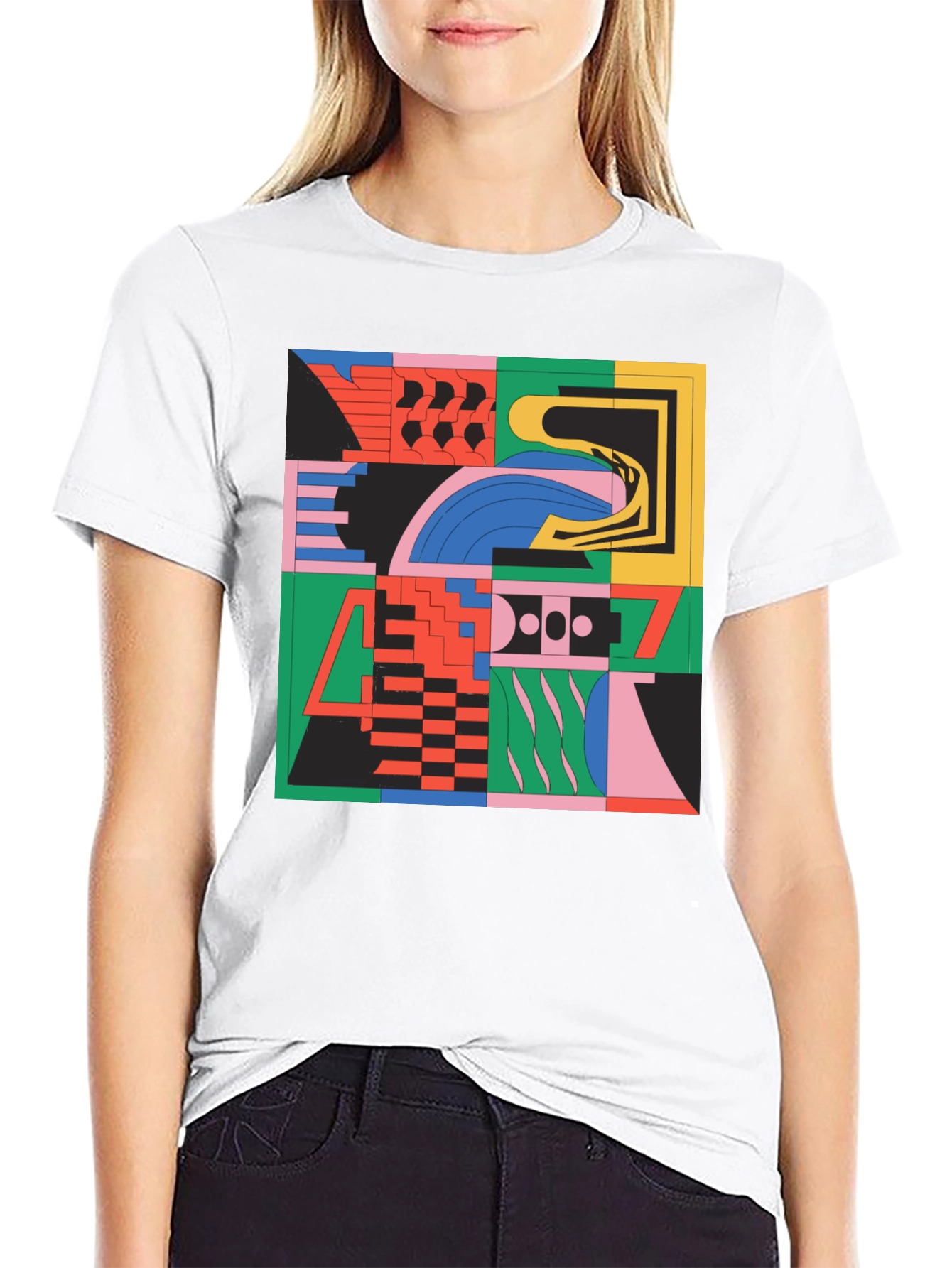 Abstract Geometric Pattern Black T-Shirt