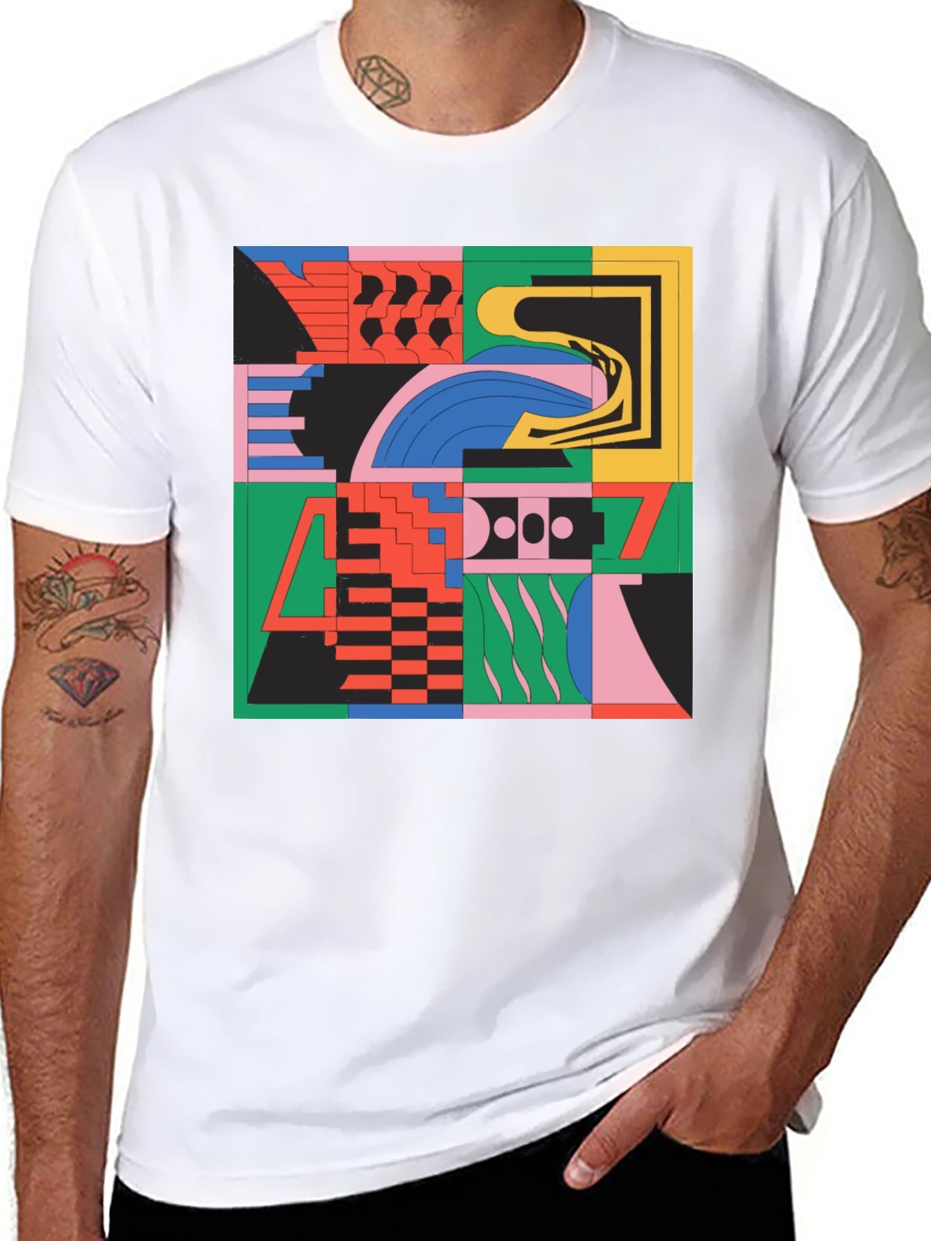 Abstract Geometric Pattern Black T-Shirt