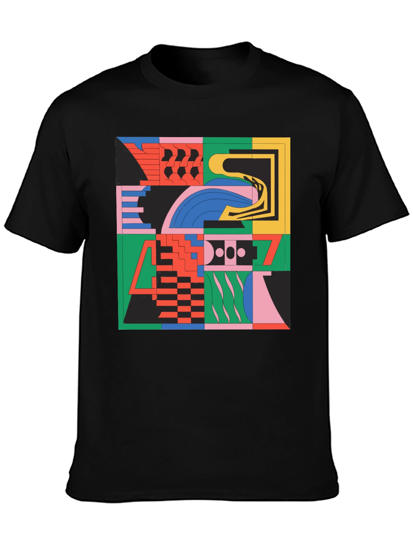Abstract Geometric Pattern Black T-Shirt