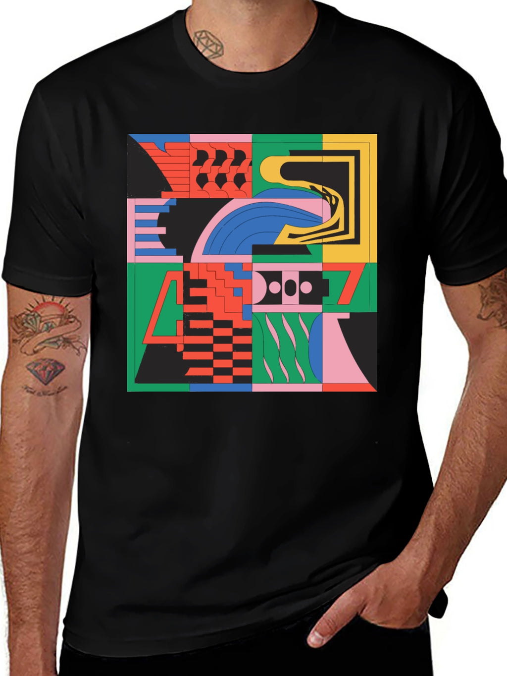 Abstract Geometric Pattern Black T-Shirt
