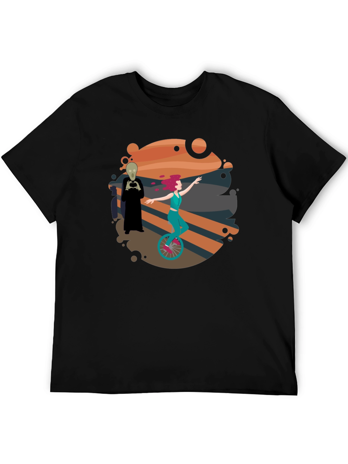 Unicycle Rider Graphic Tee - Black Cotton Shirt