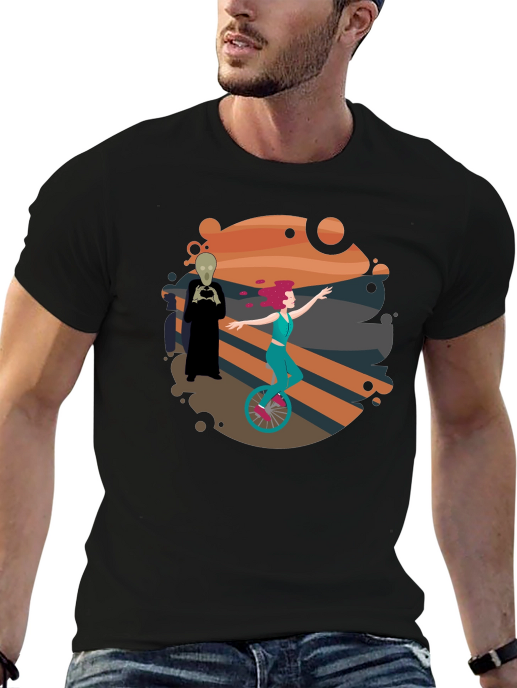 Unicycle Rider Graphic Tee - Black Cotton Shirt