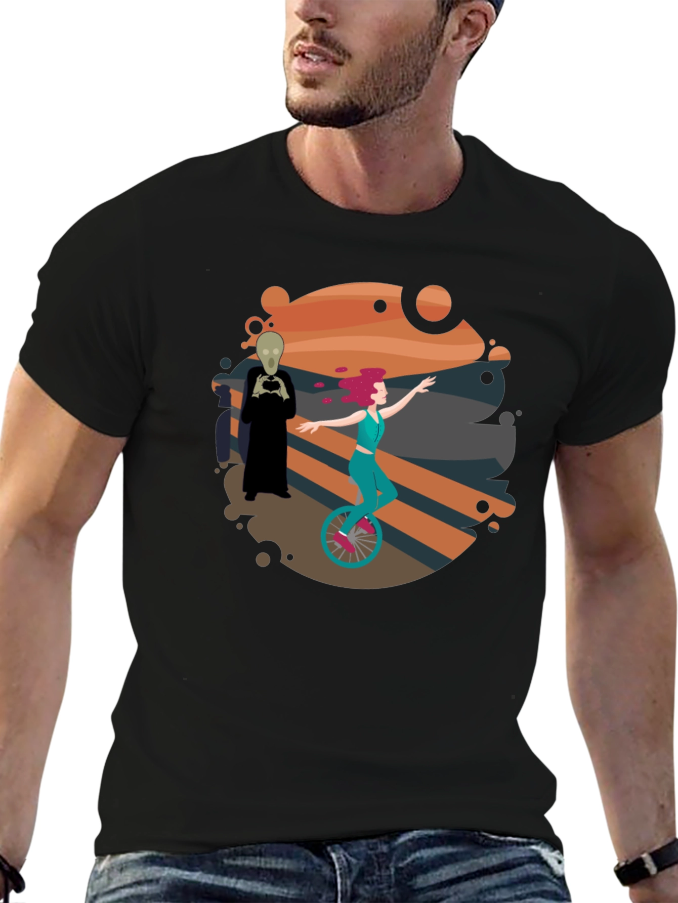 Unicycle Rider Graphic Tee - Black Cotton Shirt