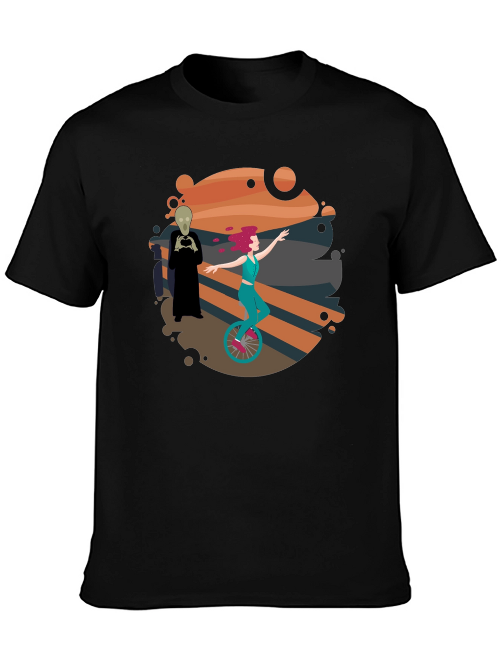 Unicycle Rider Graphic Tee - Black Cotton Shirt