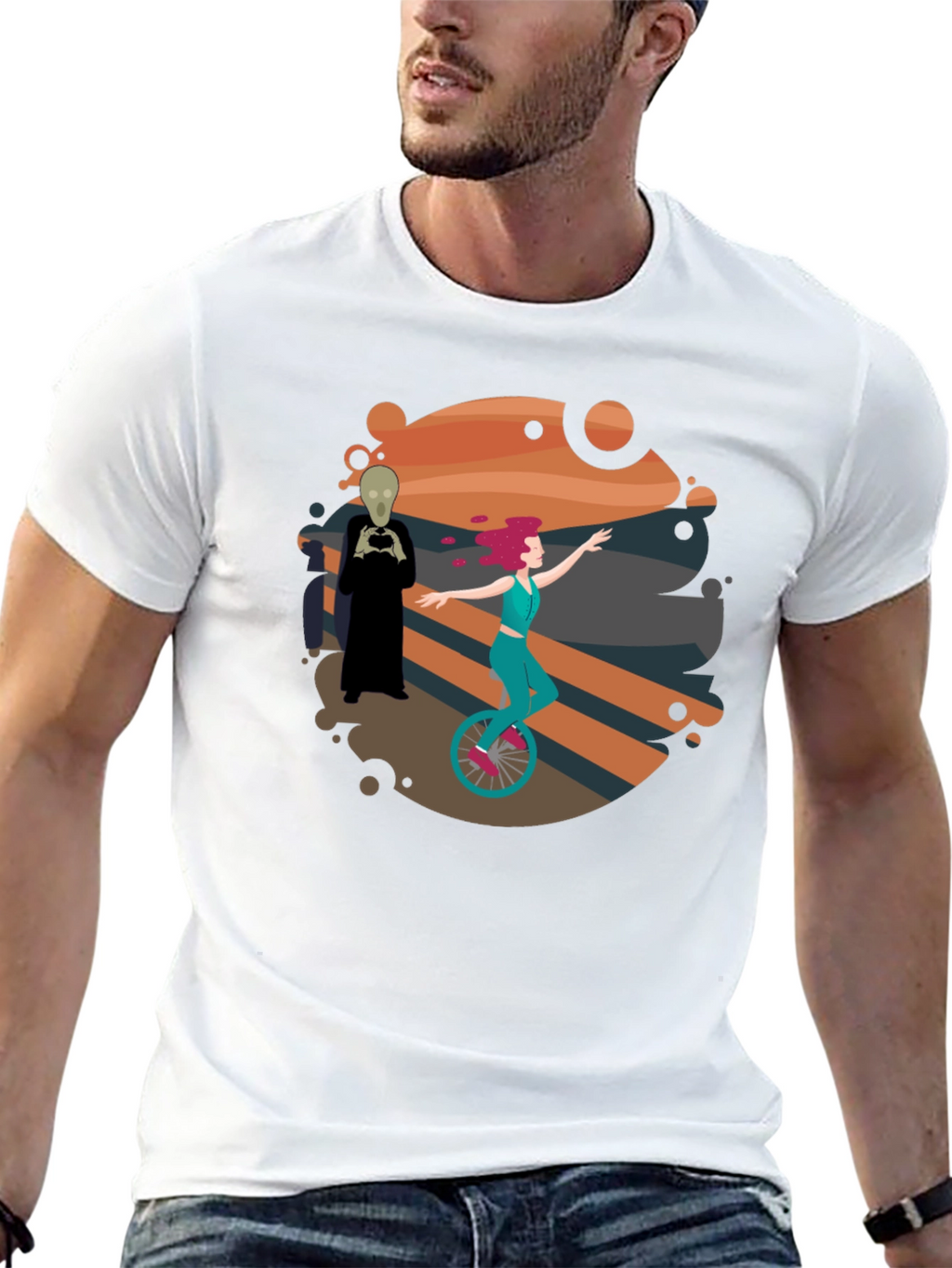 Unicycle Rider Graphic Tee - Black Cotton Shirt