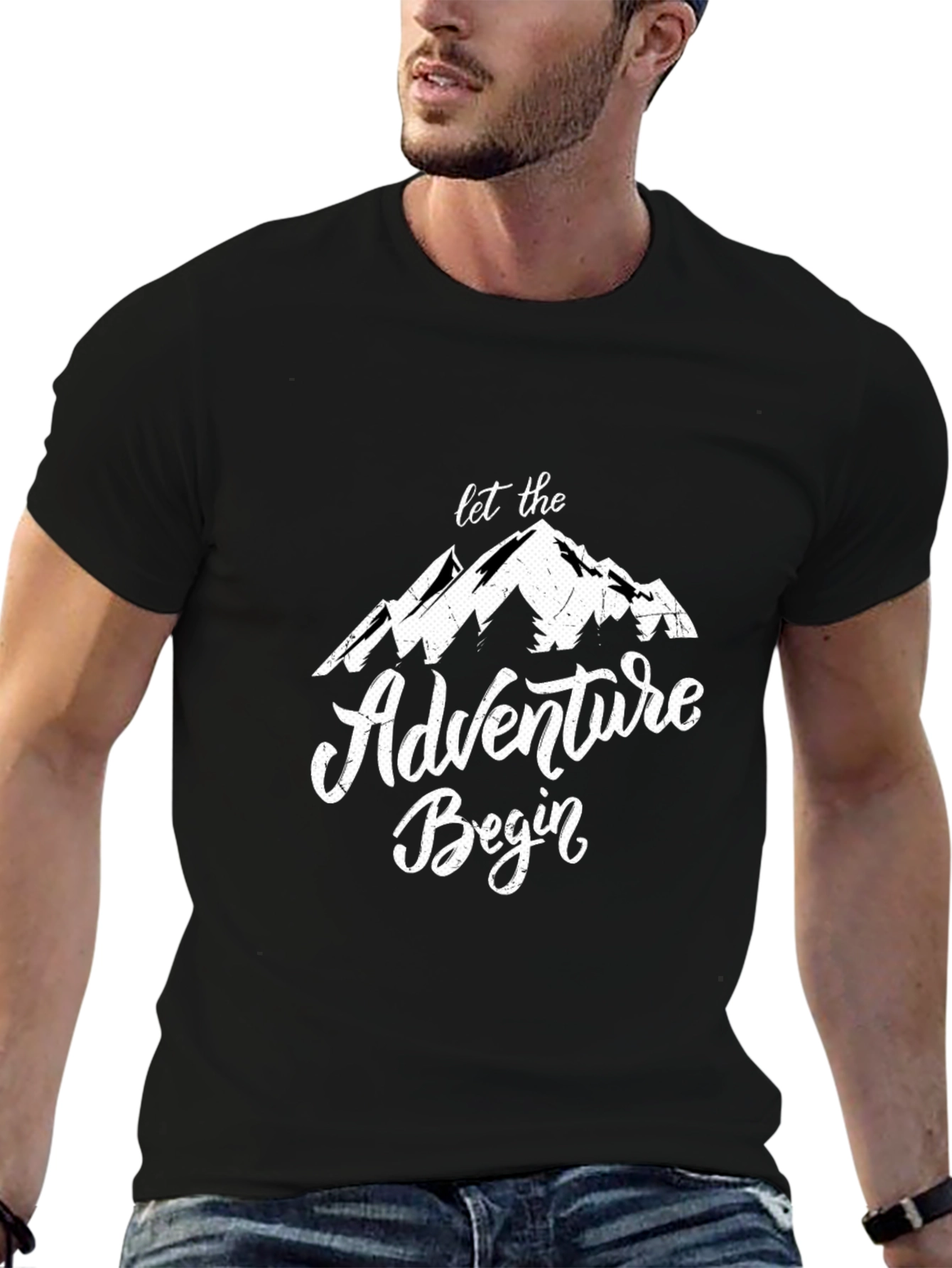 Adventure Begins Graphic Tee - Black Cotton T-Shirt
