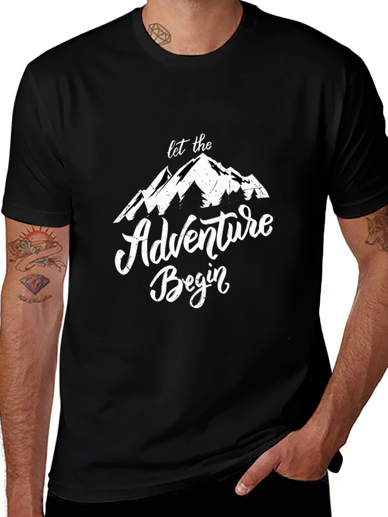 Adventure Begins Graphic Tee - Black Cotton T-Shirt