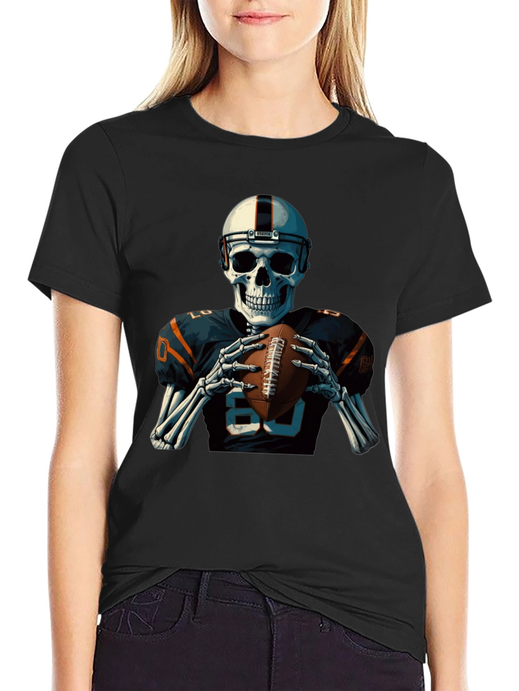 Skeleton Football Player Graphic T-Shirt