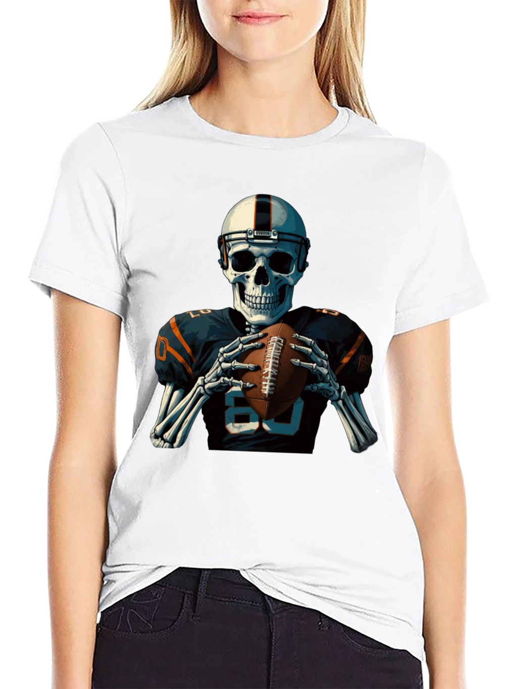 Skeleton Football Player Graphic T-Shirt