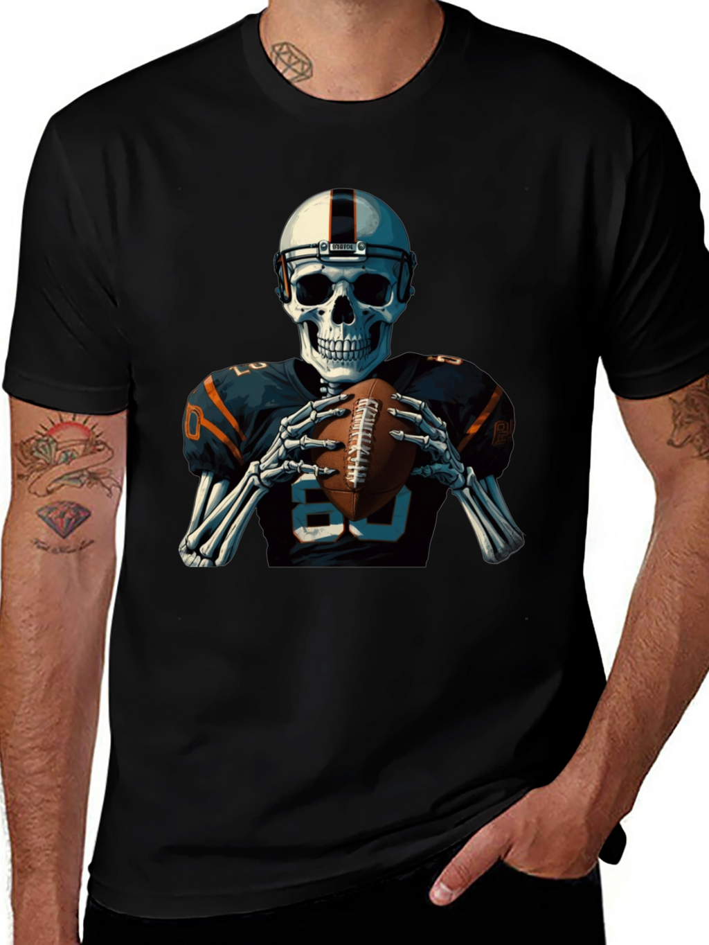 Skeleton Football Player Graphic T-Shirt