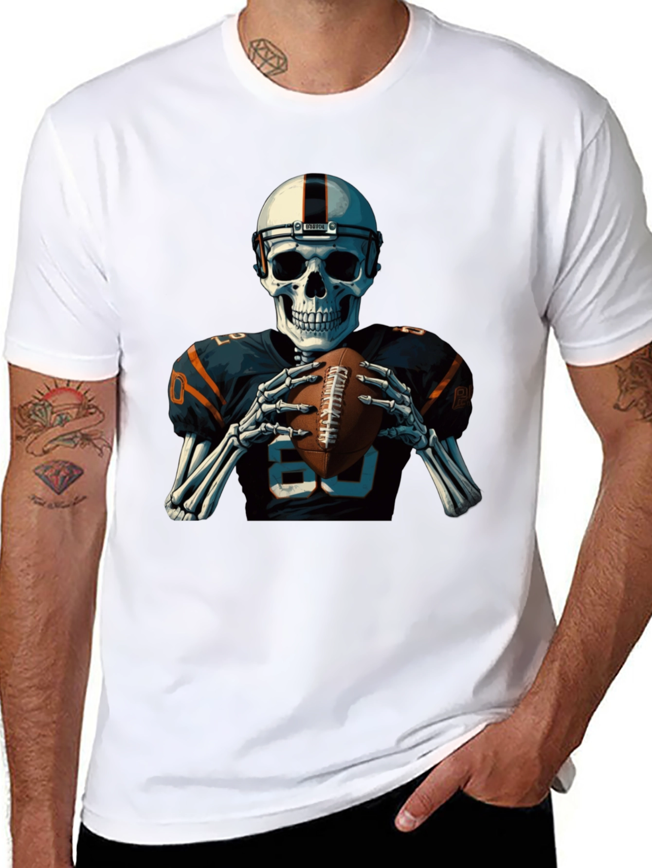 Skeleton Football Player Graphic T-Shirt