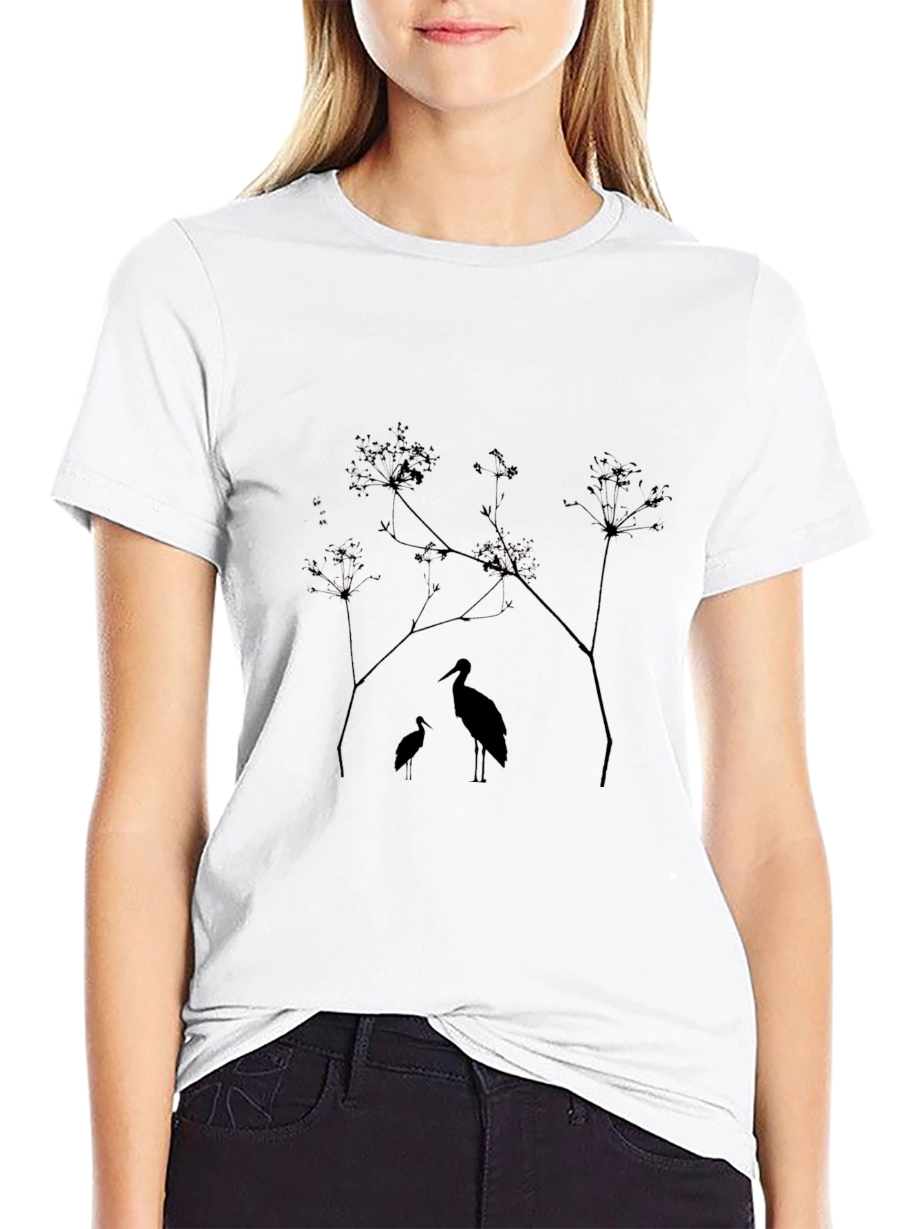 Black Heron Silhouette Graphic Tee