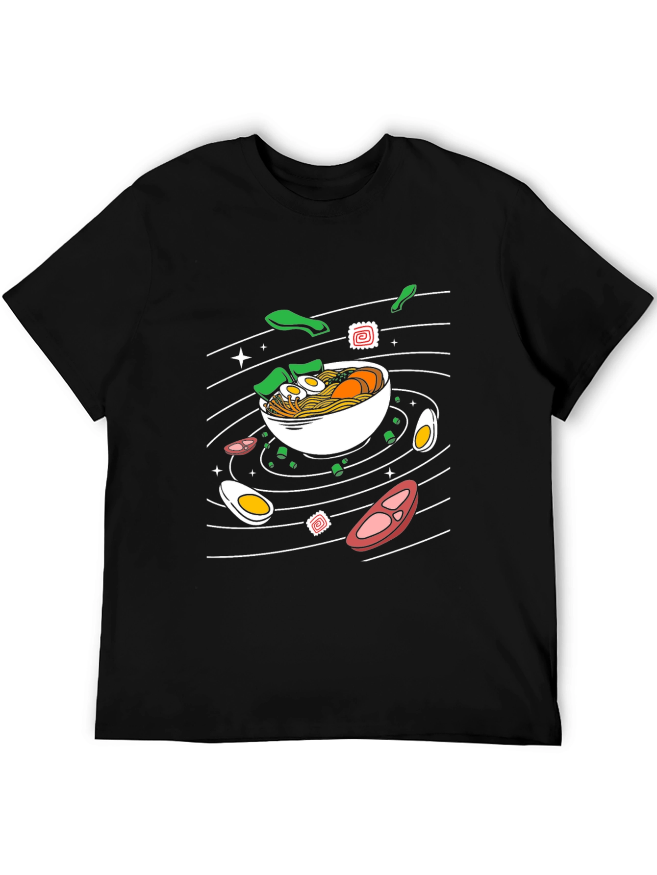 Ramen Noodles Graphic Print Black T-Shirt