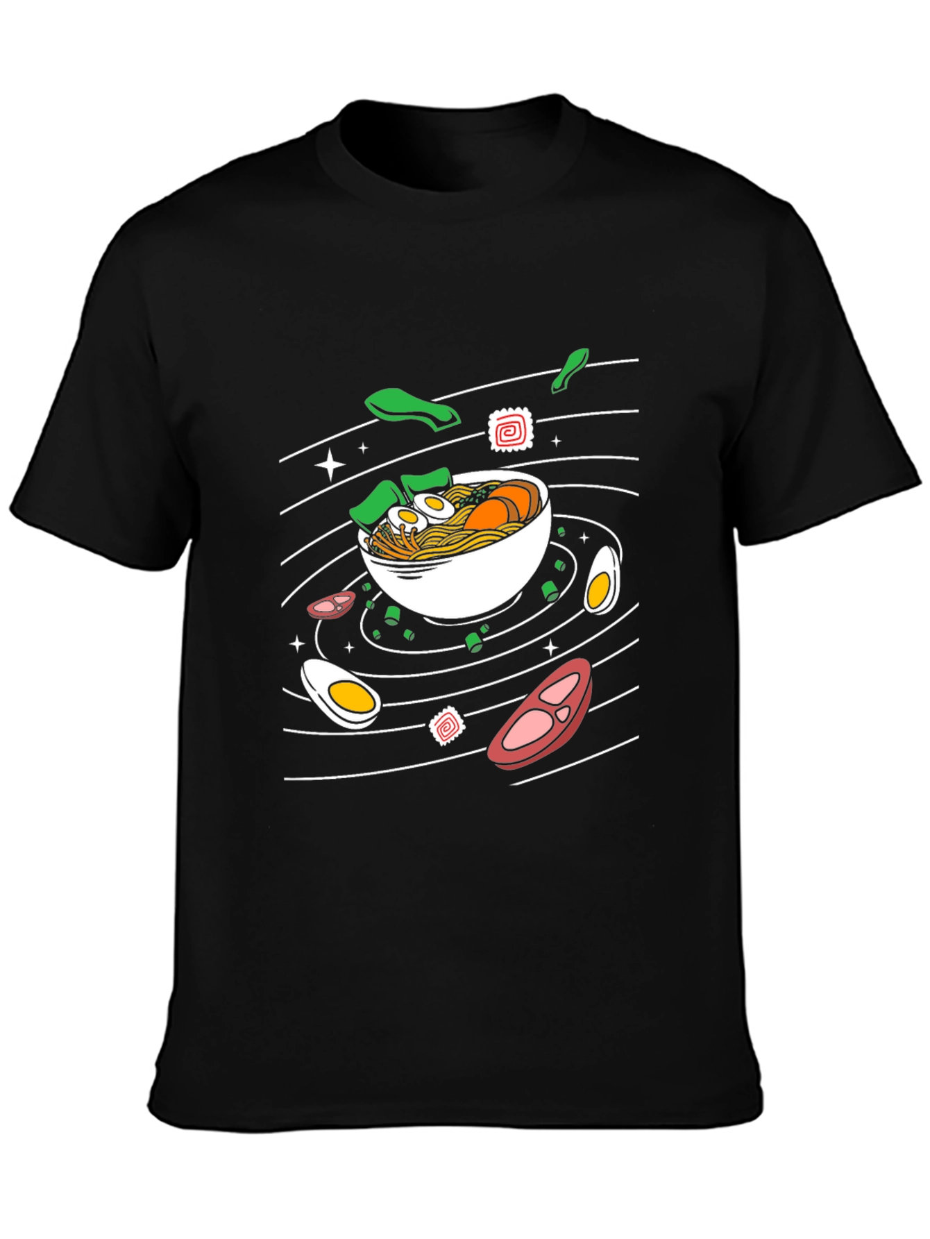 Ramen Noodles Graphic Print Black T-Shirt