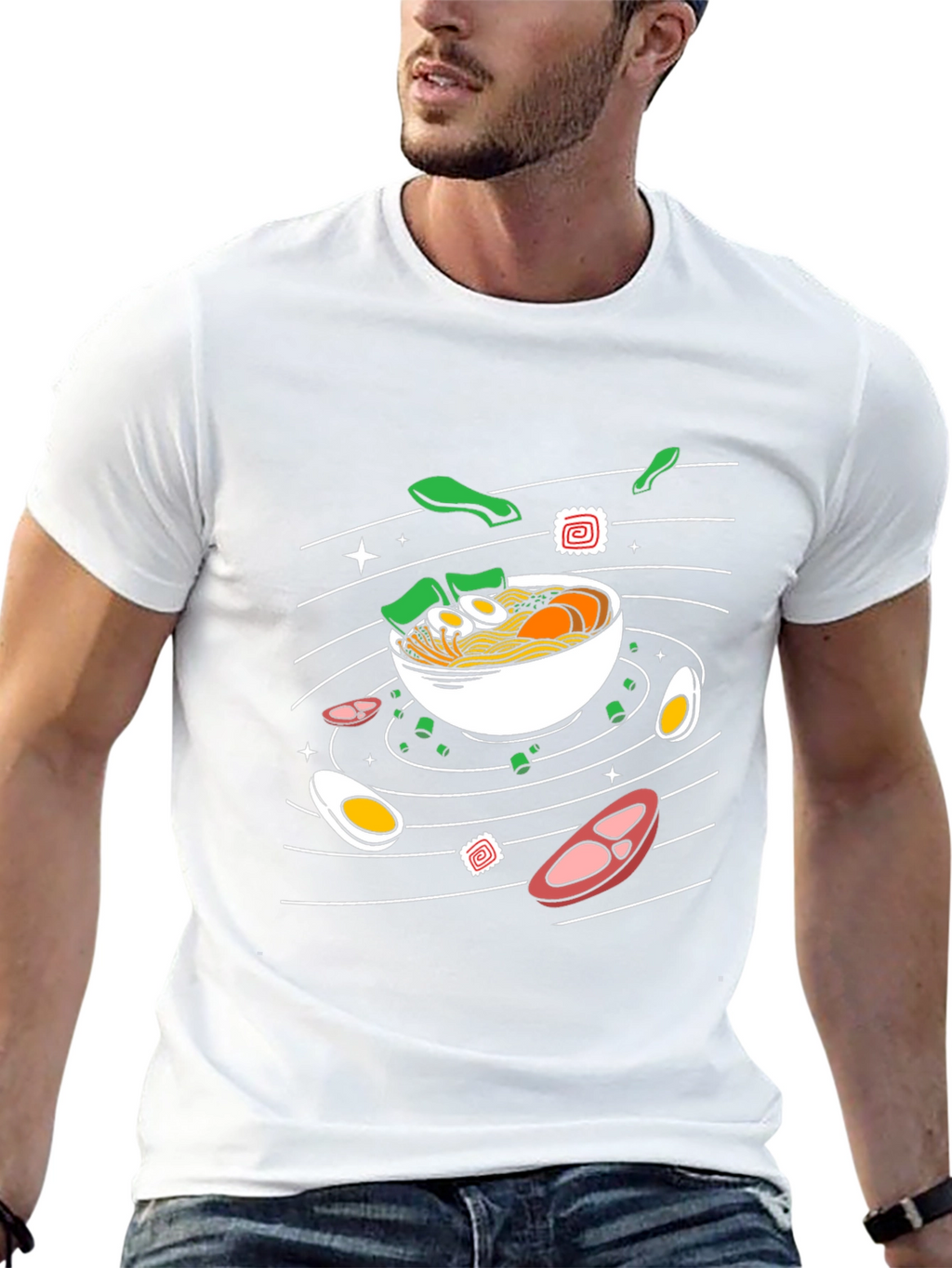 Ramen Noodles Graphic Print Black T-Shirt