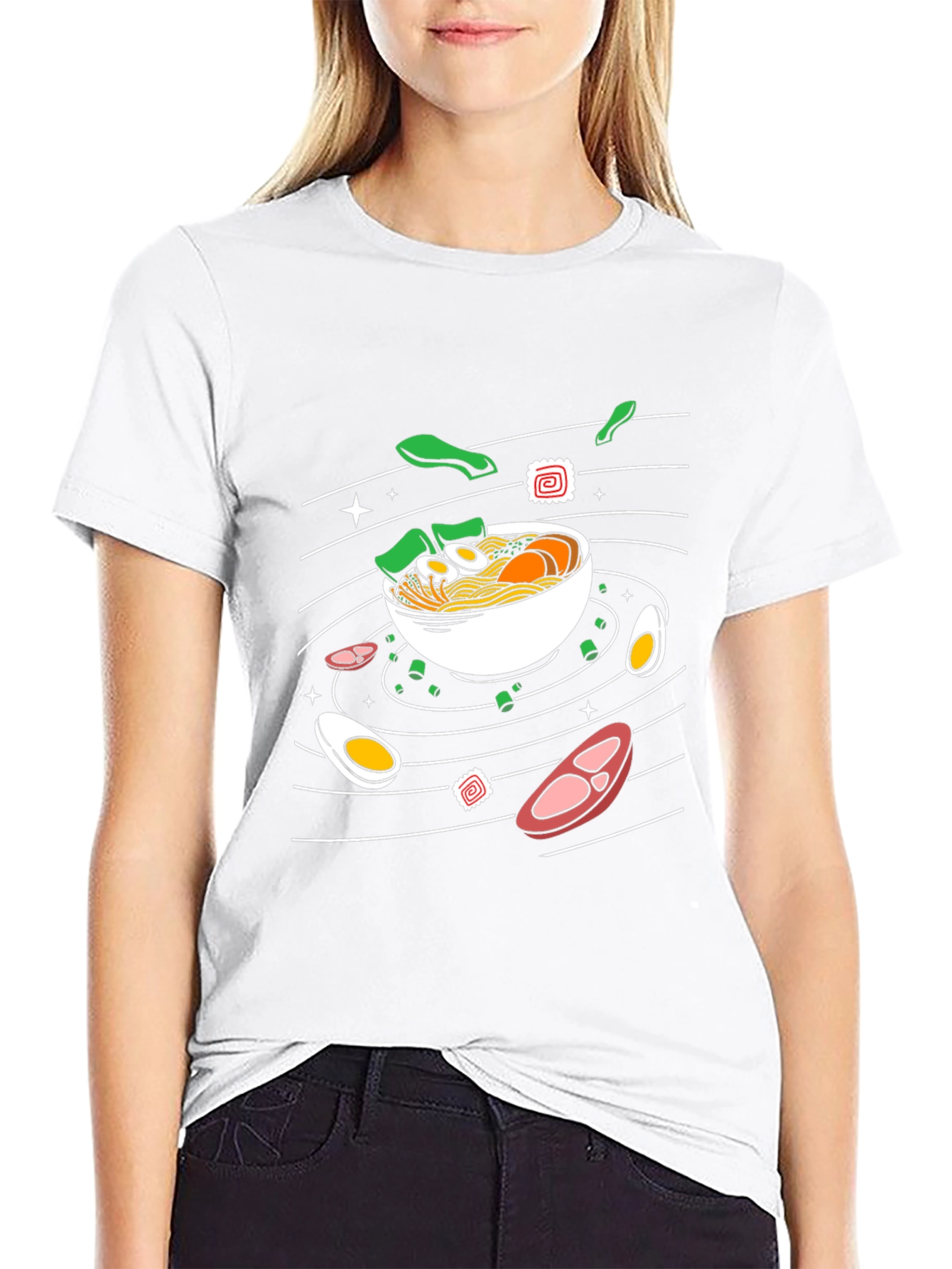 Ramen Noodles Graphic Print Black T-Shirt