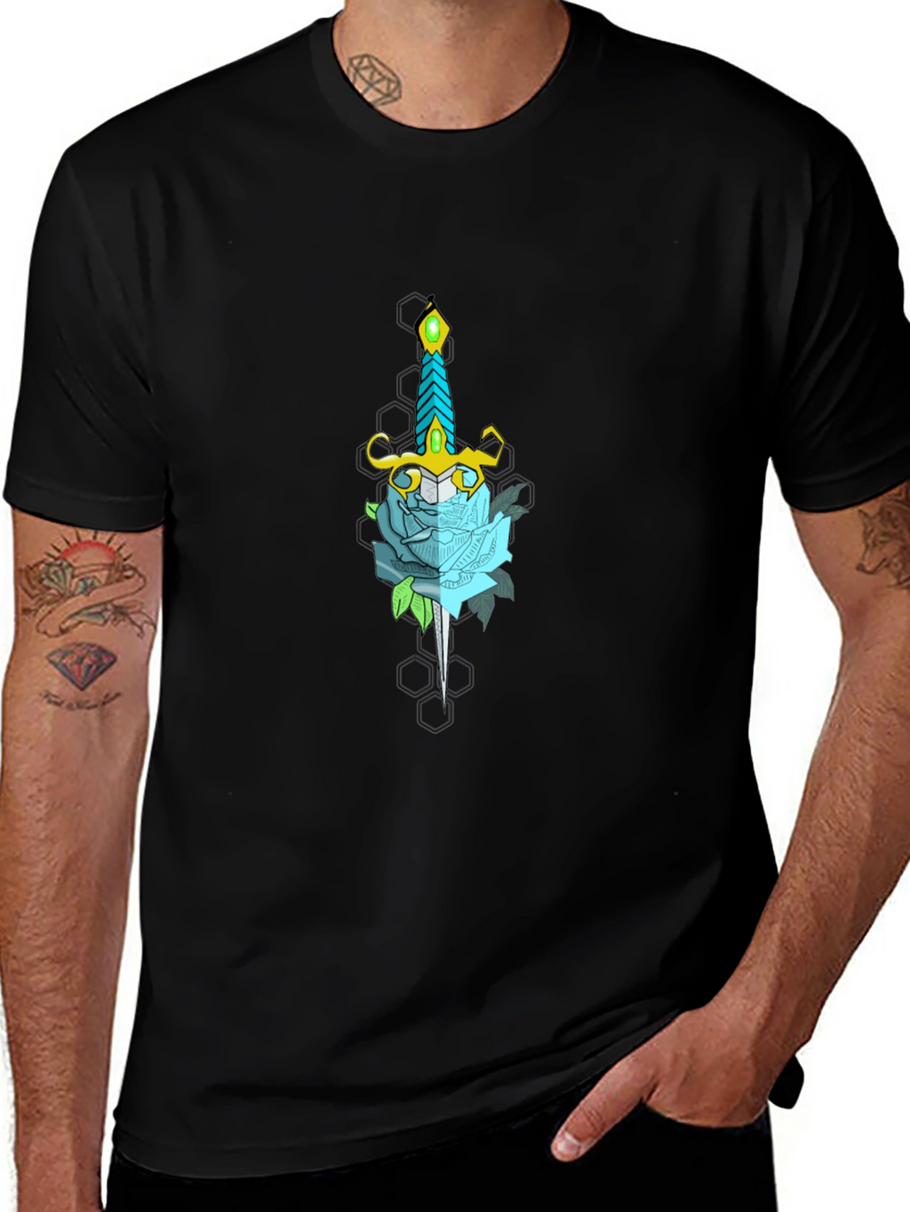 Sword and Rose Graphic Tee - Black