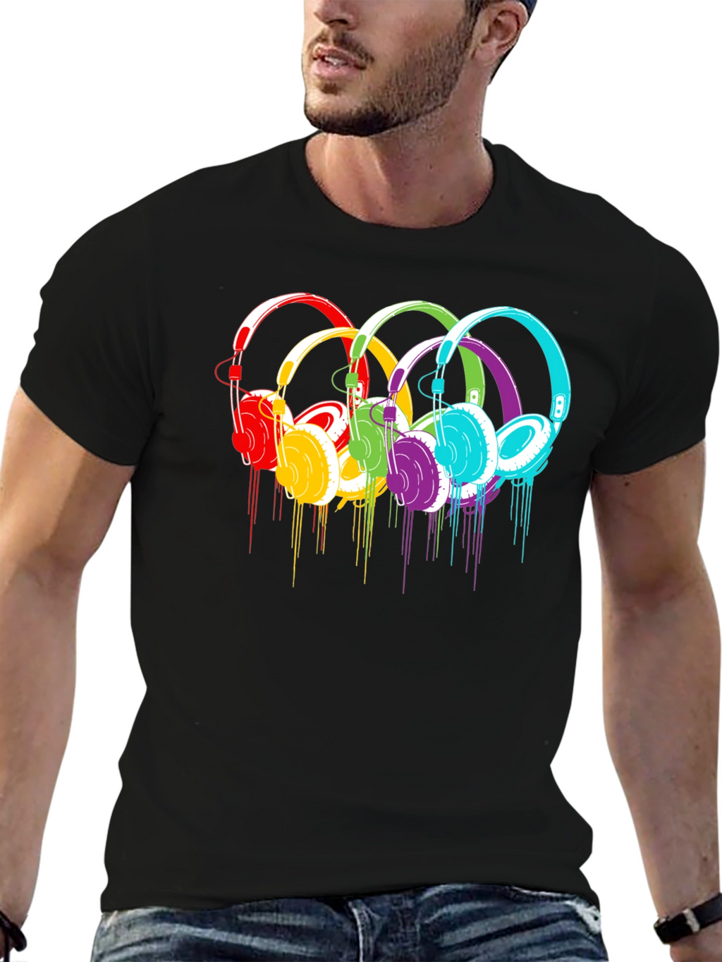 Rainbow Headphone Graphic T-Shirt