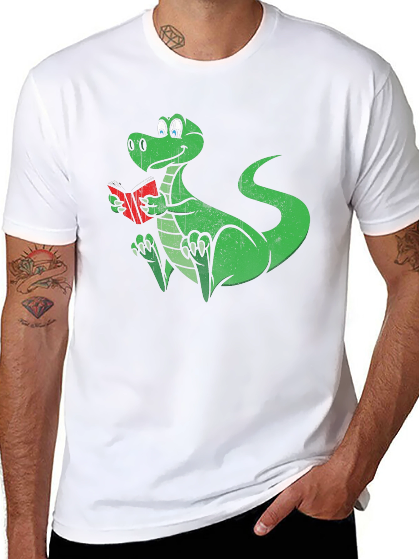 Dino Reading T-Shirt - Black Cotton Graphic Tee