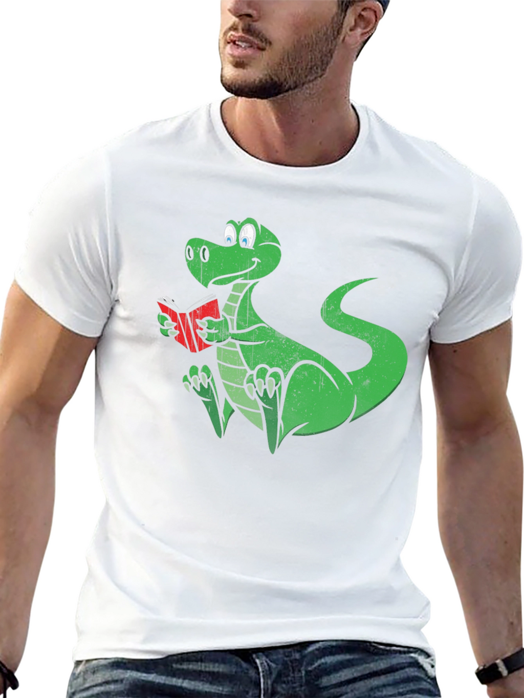 Dino Reading T-Shirt - Black Cotton Graphic Tee