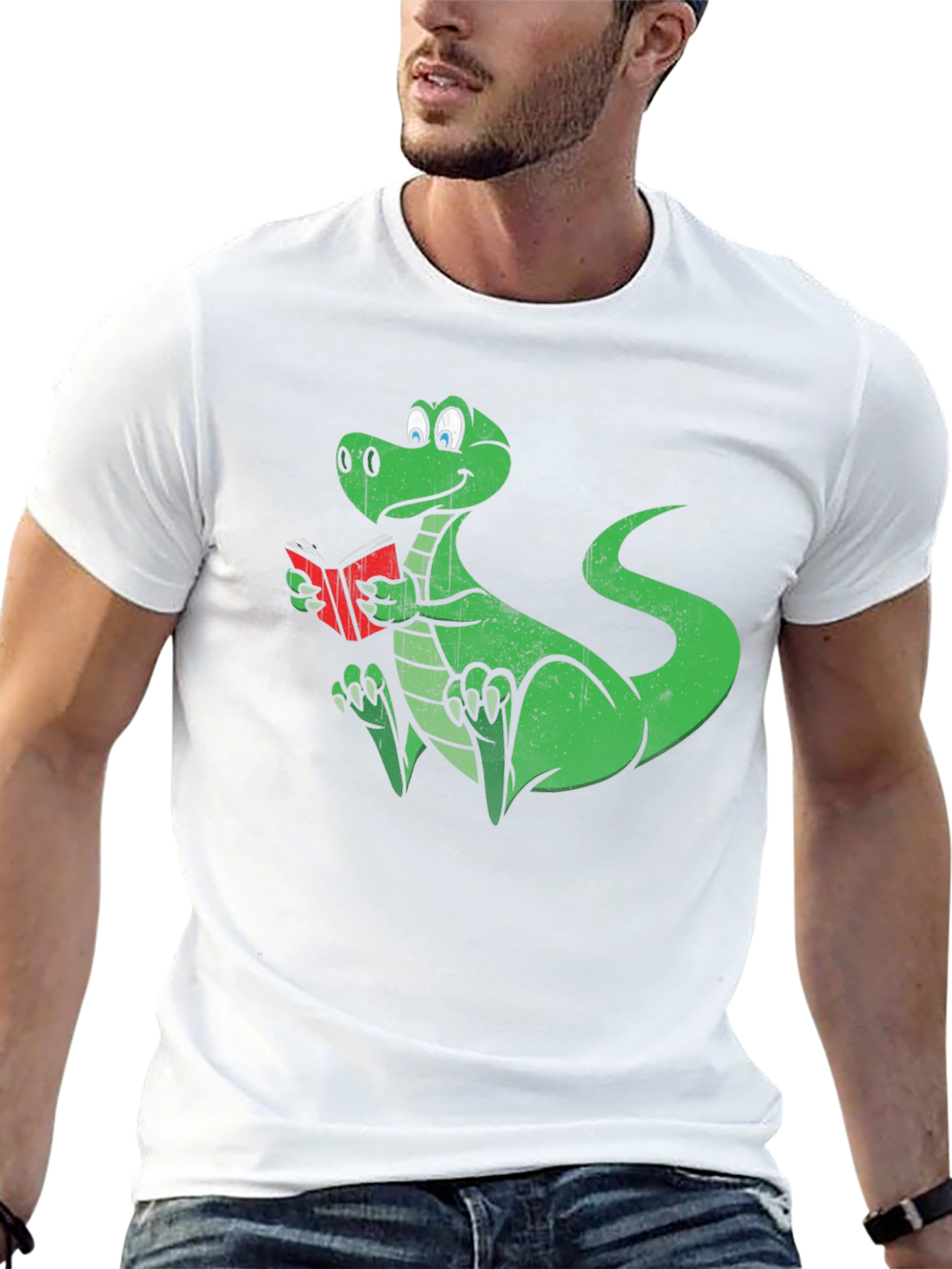 Dino Reading T-Shirt - Black Cotton Graphic Tee