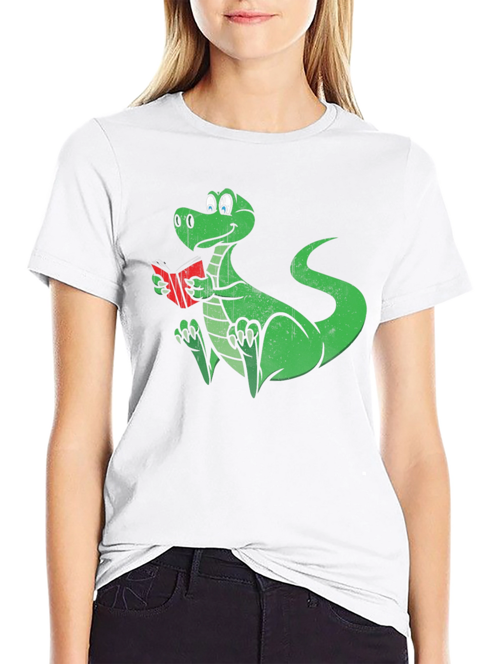 Dino Reading T-Shirt - Black Cotton Graphic Tee
