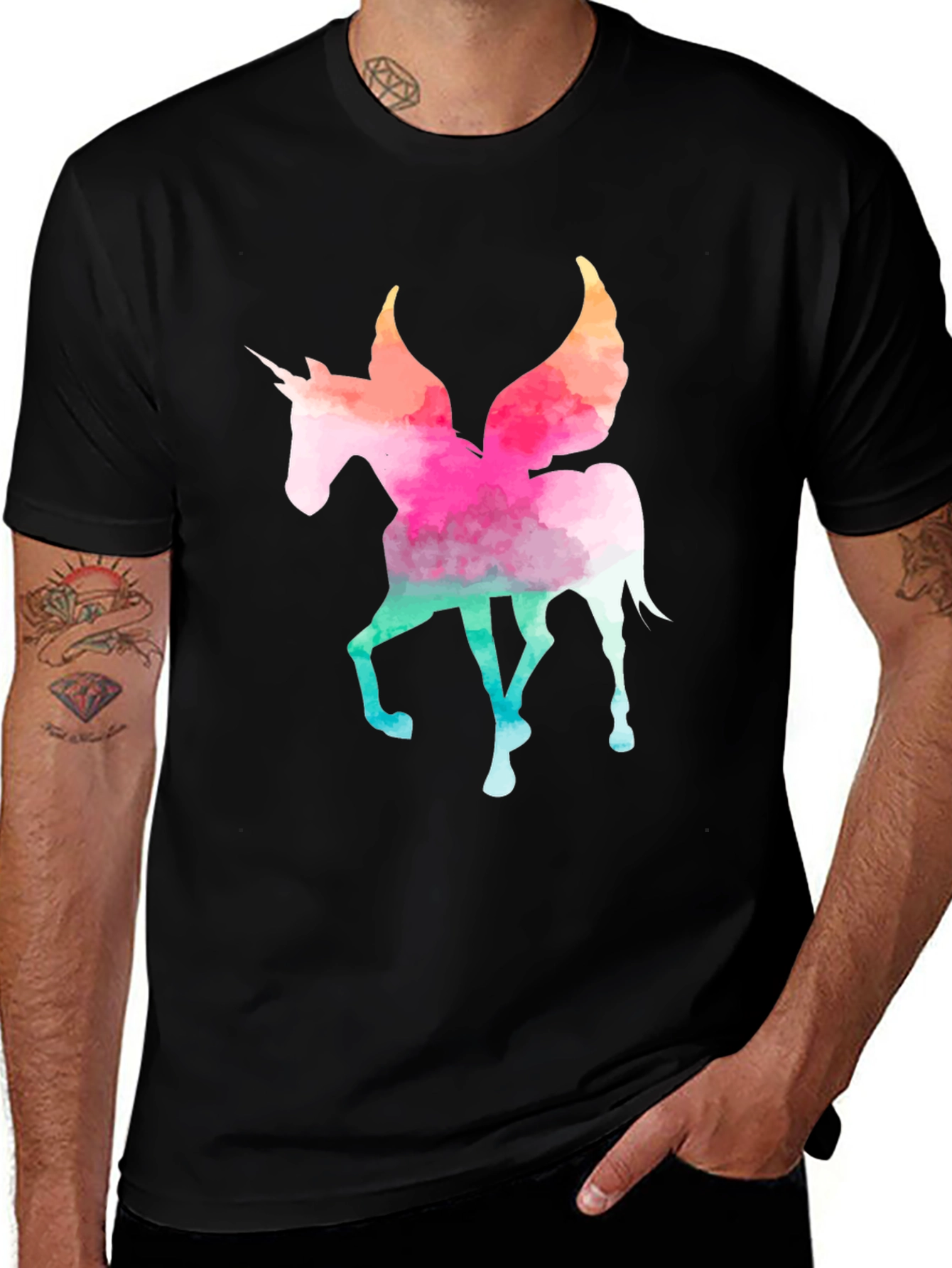 Watercolor Unicorn Graphic Tee - Mens Black T-Shirt
