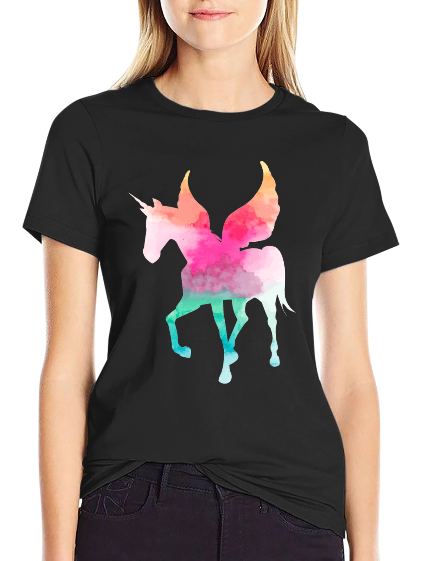 Watercolor Unicorn Graphic Tee - Mens Black T-Shirt