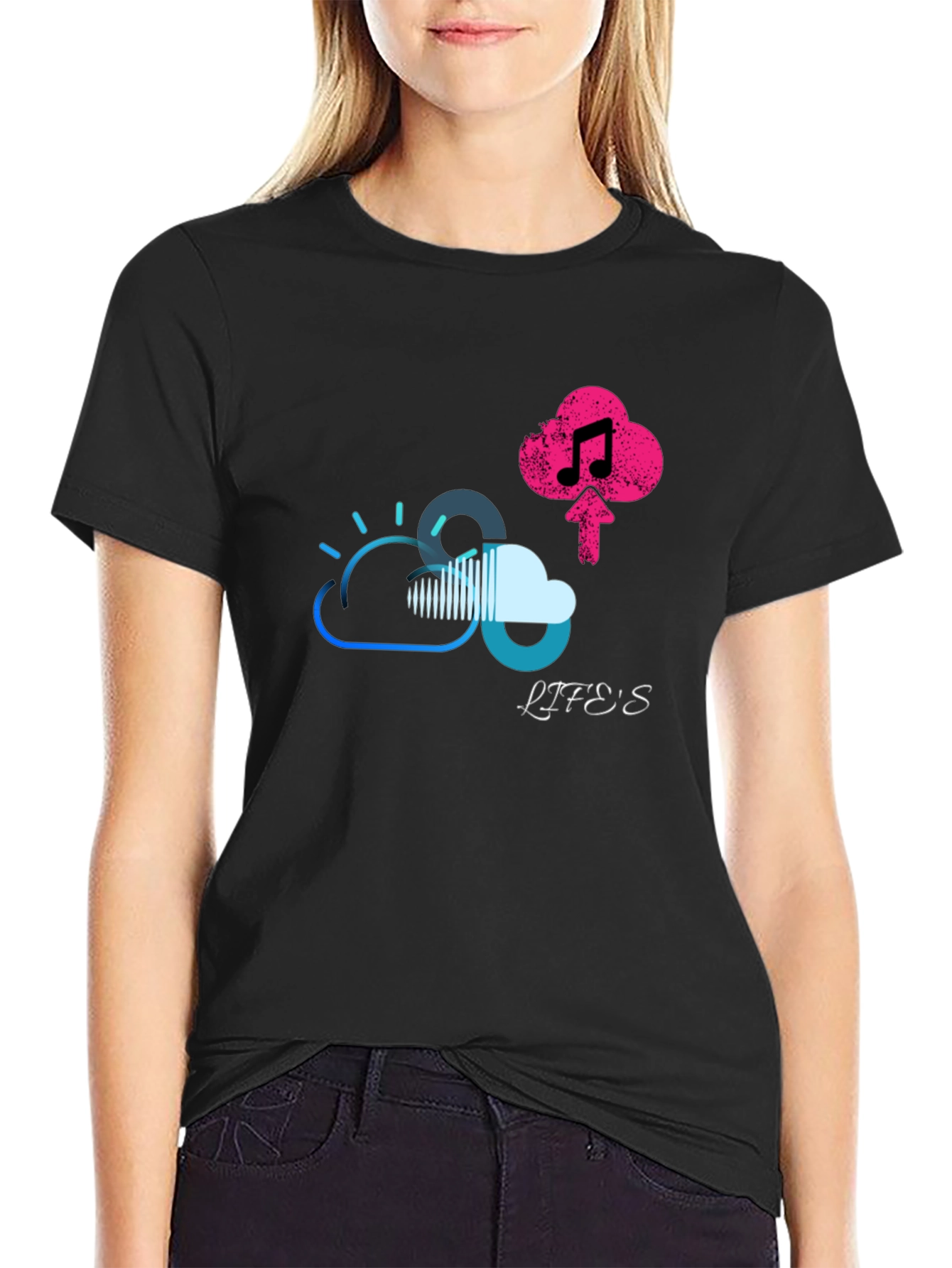 Lifes Uploading Music Black T-Shirt