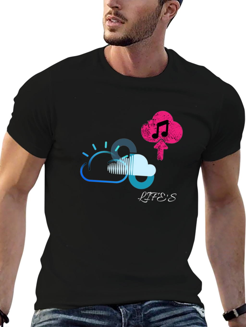 Lifes Uploading Music Black T-Shirt