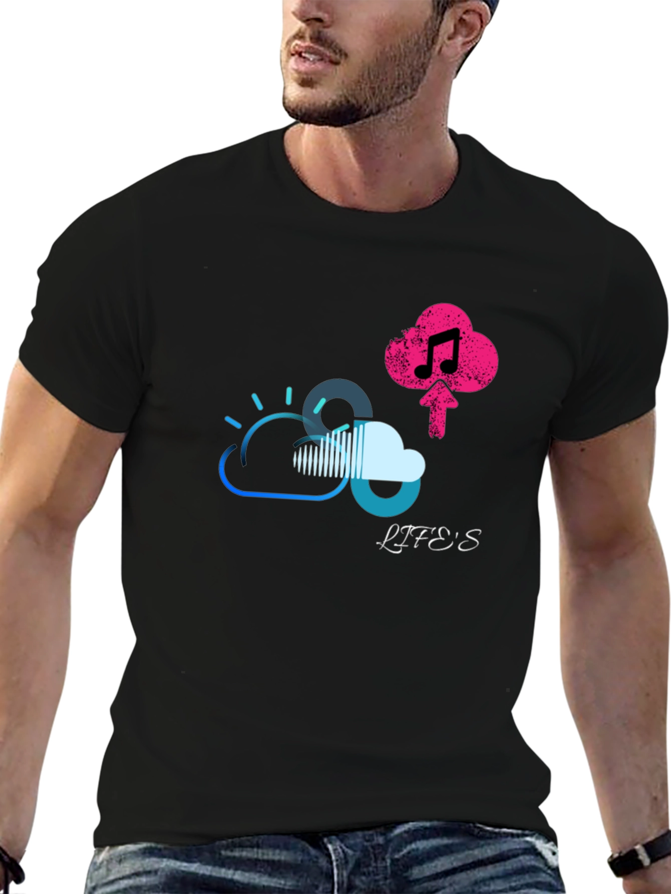 Lifes Uploading Music Black T-Shirt