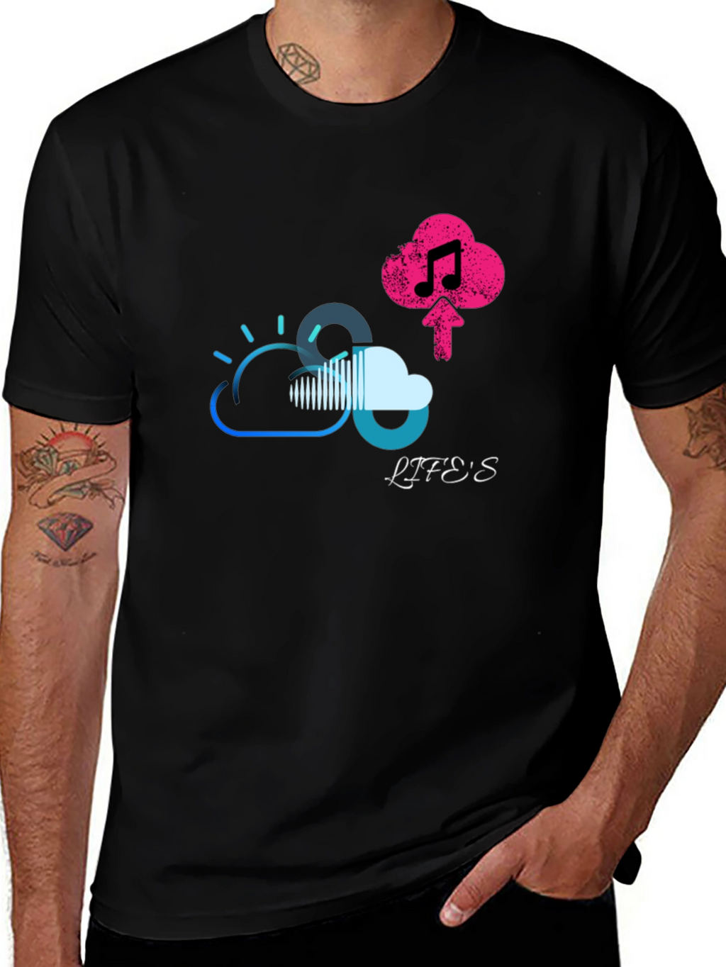 Lifes Uploading Music Black T-Shirt