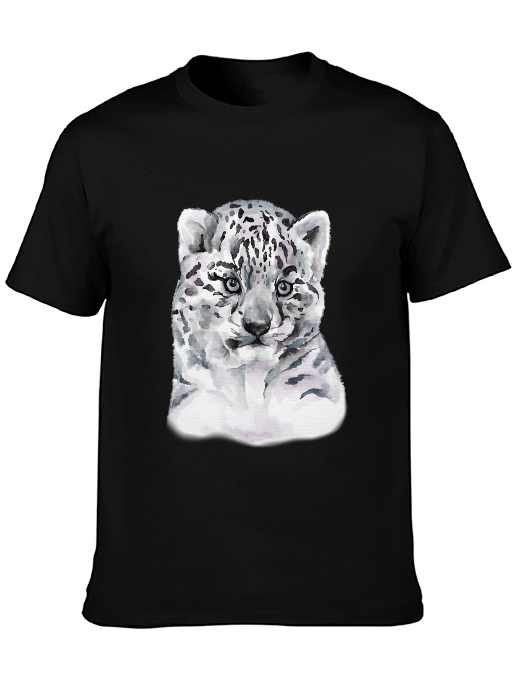 Snow Leopard Cub Graphic Tee - Black Cotton T-Shirt