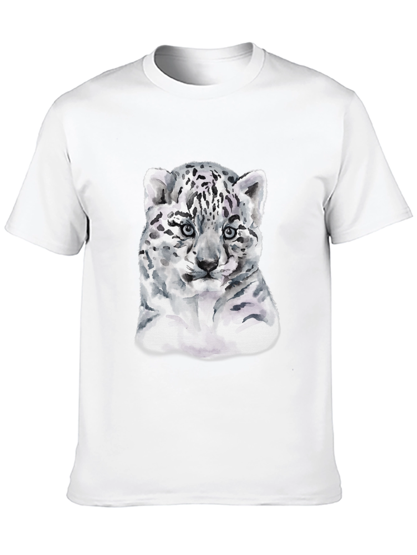Snow Leopard Cub Graphic Tee - Black Cotton T-Shirt