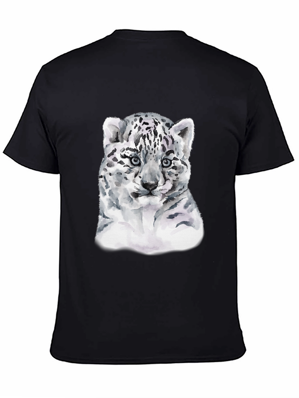 Snow Leopard Cub Graphic Tee - Black Cotton T-Shirt