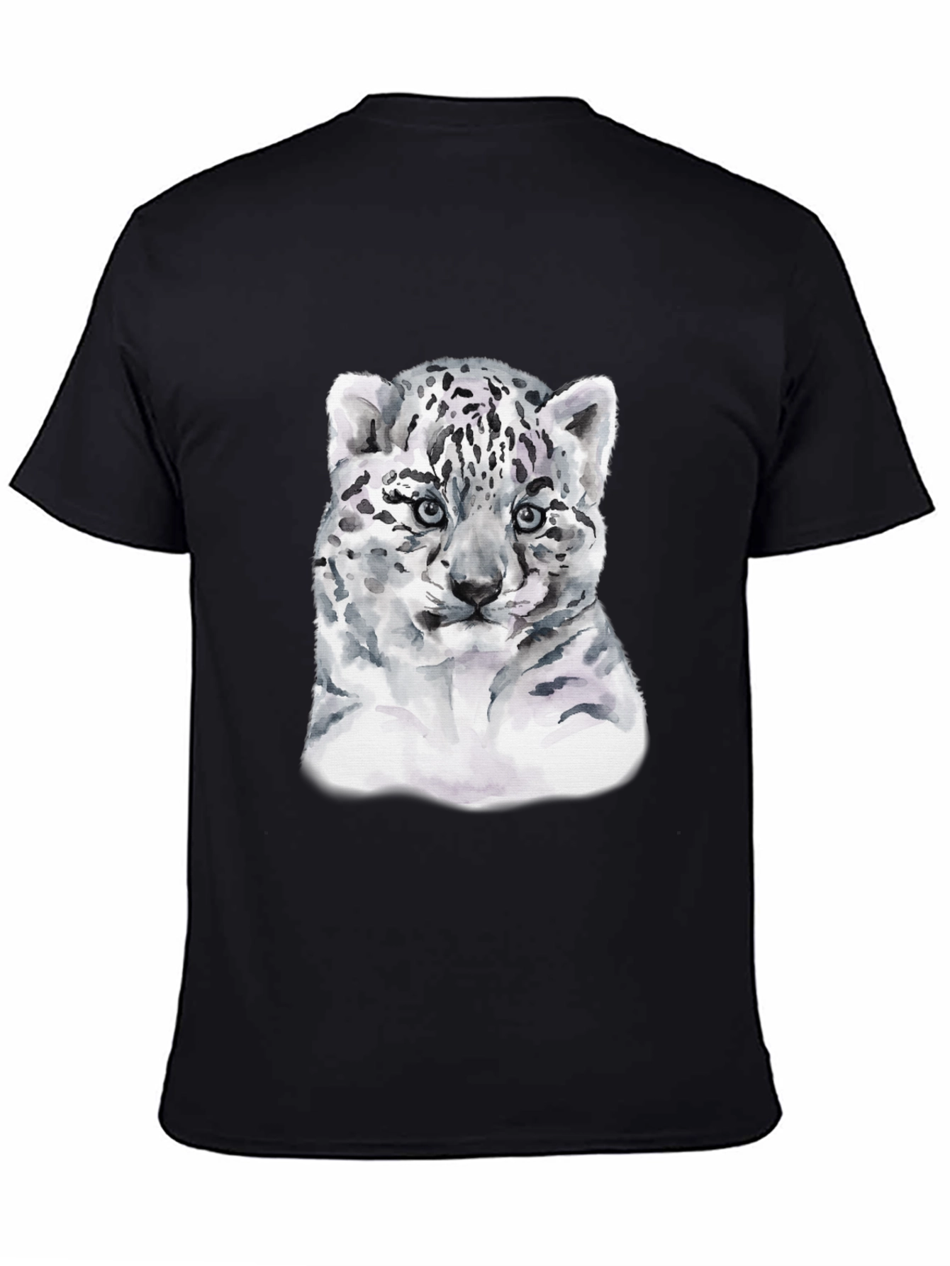 Snow Leopard Cub Graphic Tee - Black Cotton T-Shirt