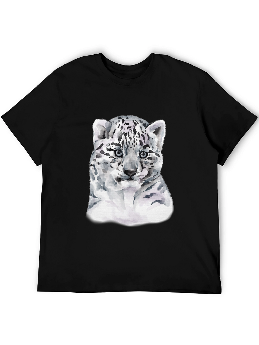 Snow Leopard Cub Graphic Tee - Black Cotton T-Shirt