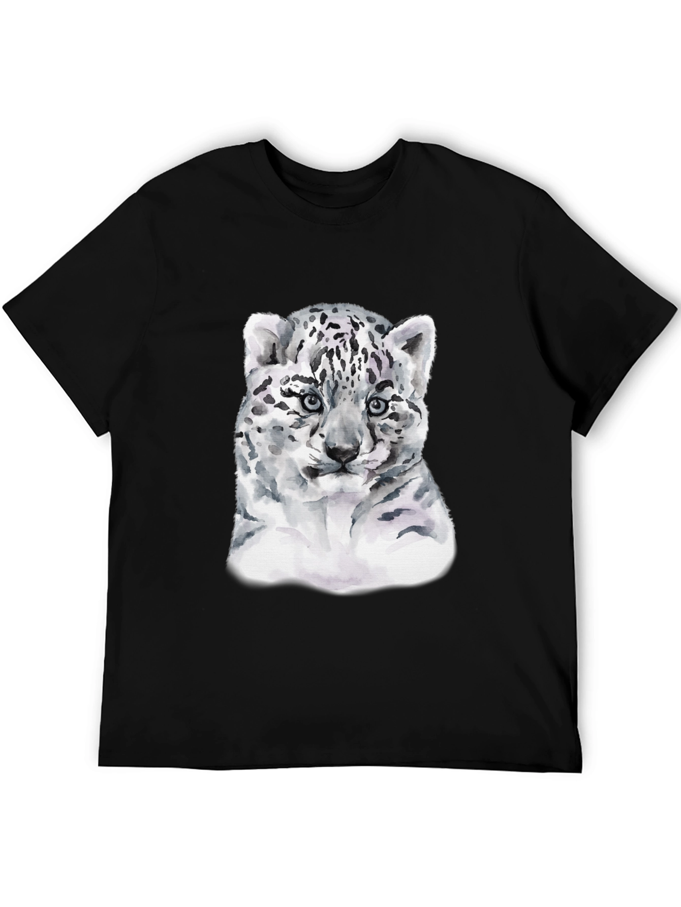 Snow Leopard Cub Graphic Tee - Black Cotton T-Shirt