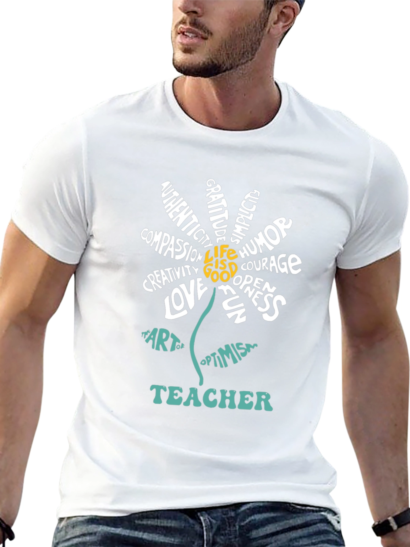 Teacher Word Art Flower Graphic T-Shirt