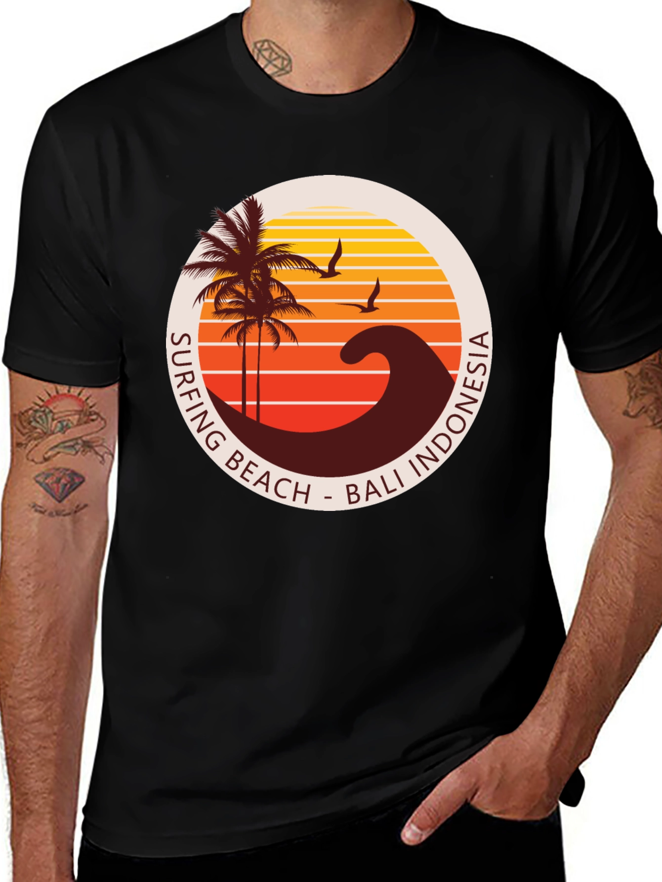 Surfing Beach Bali Indonesia Graphic T-Shirt