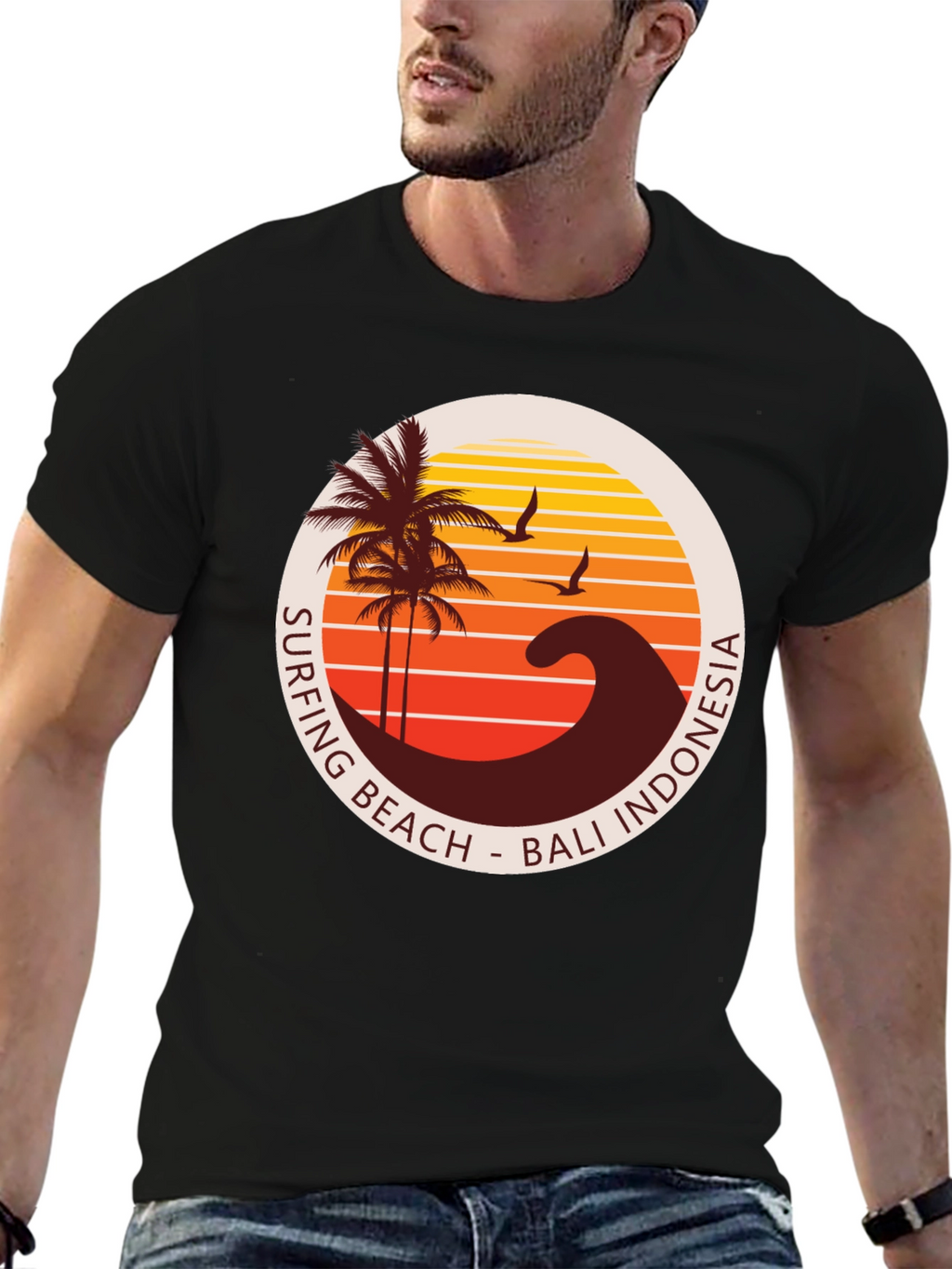 Surfing Beach Bali Indonesia Graphic T-Shirt