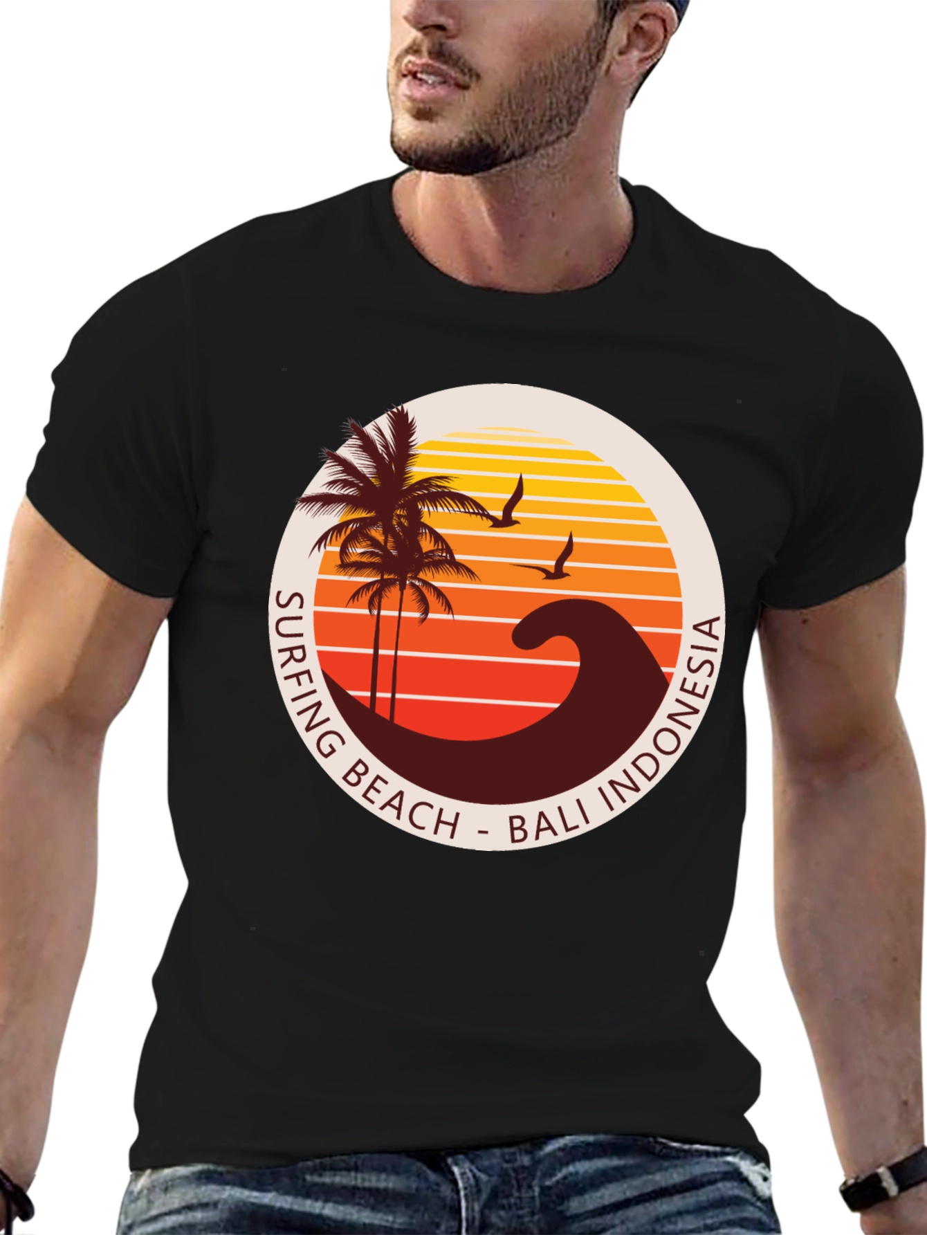 Surfing Beach Bali Indonesia Graphic T-Shirt
