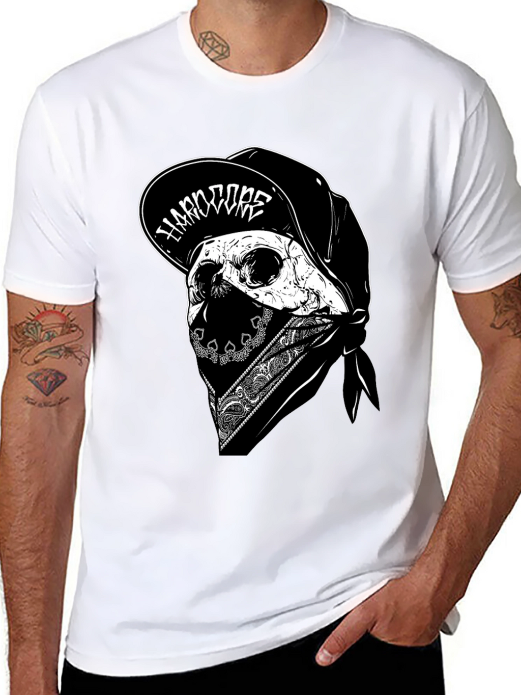 Hardcore Skull Graphic Tee - Black