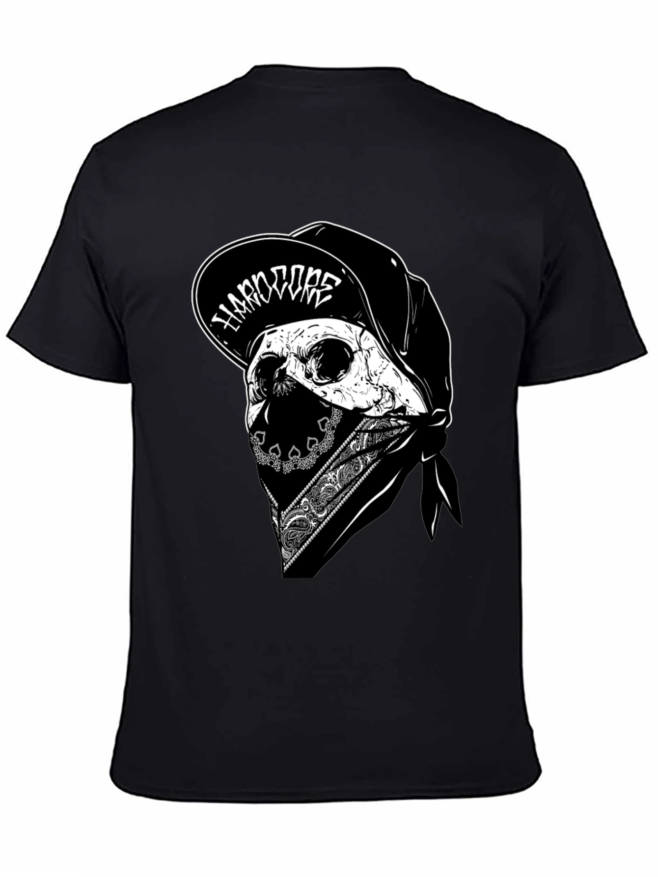 Hardcore Skull Graphic Tee - Black
