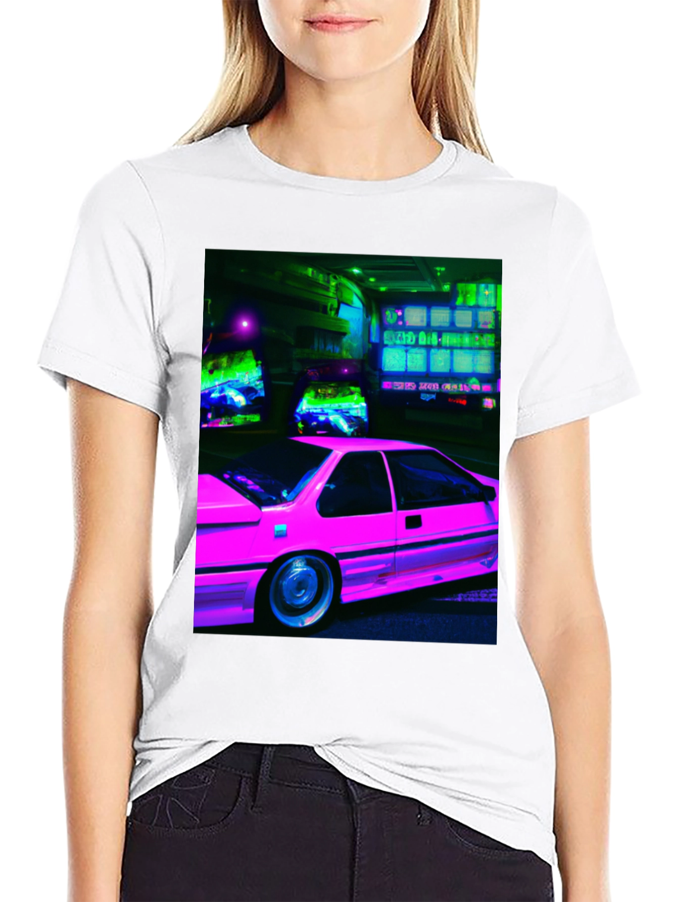 Retro Neon Car Black T-Shirt