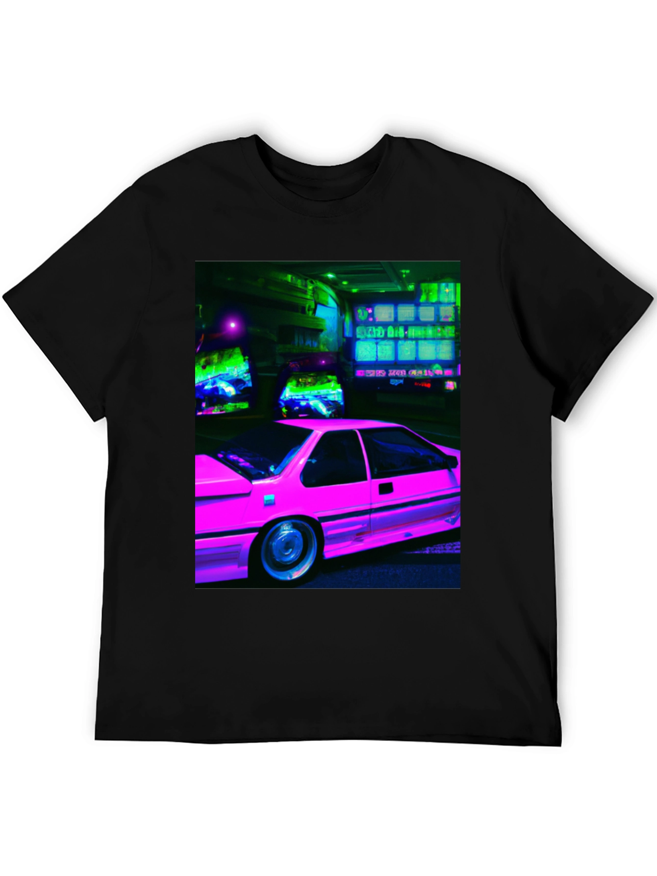 Retro Neon Car Black T-Shirt