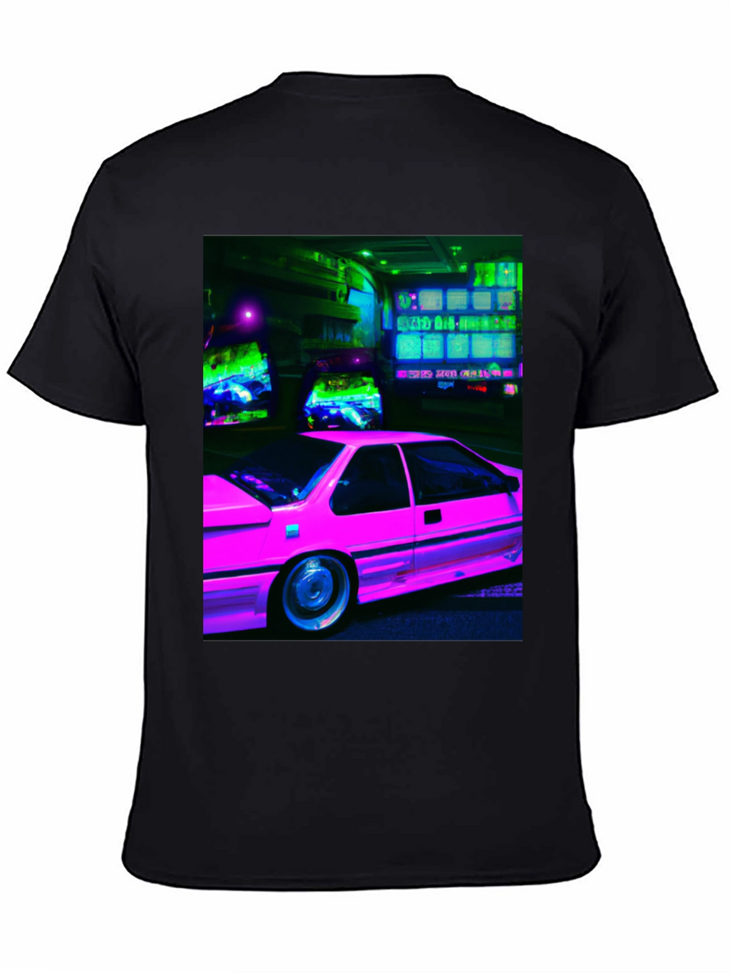 Retro Neon Car Black T-Shirt
