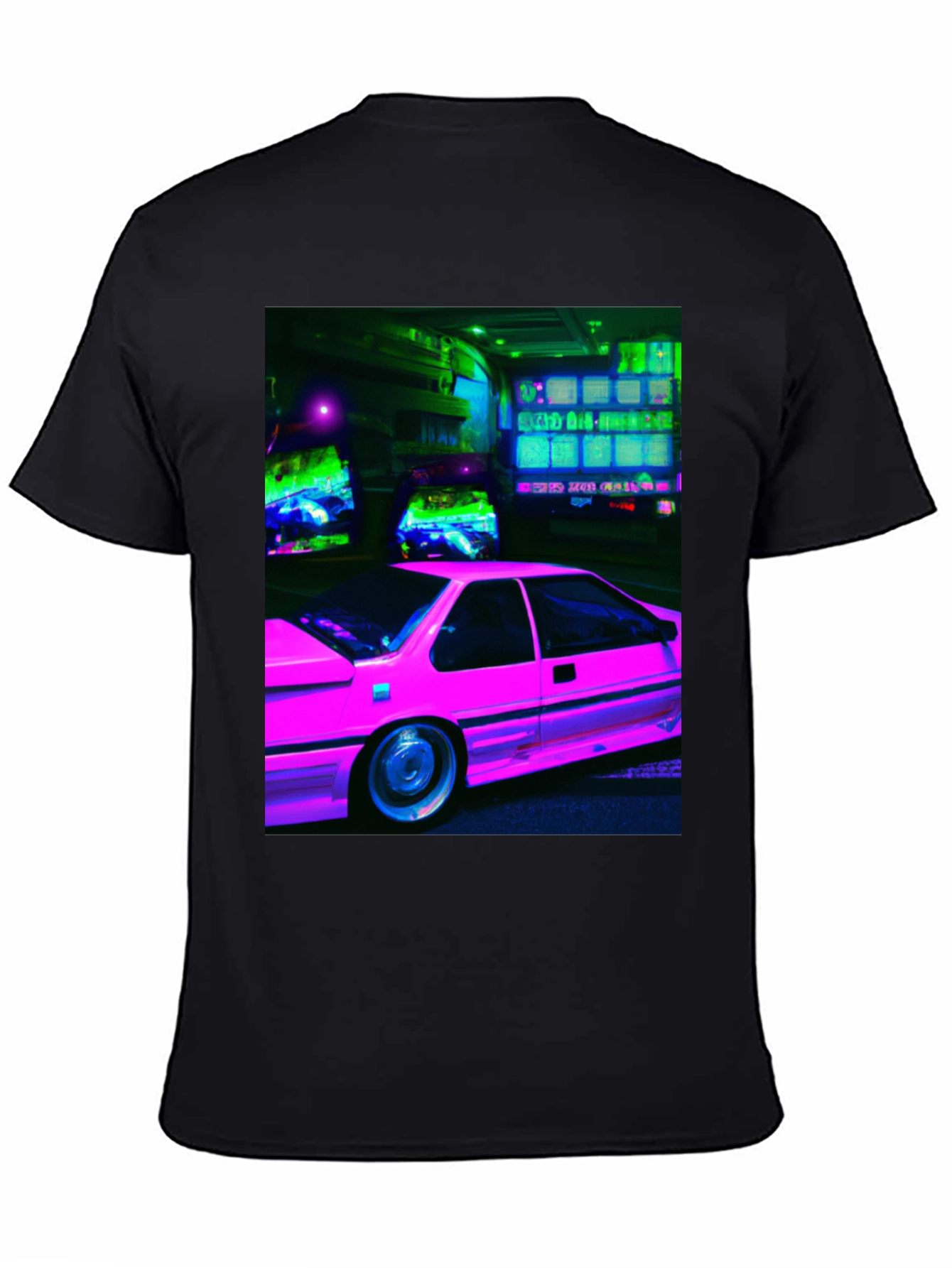 Retro Neon Car Black T-Shirt